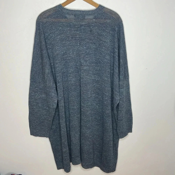 Eskandar One Size Blue Linen Blend Longline Knit Crewneck Tunic Sweater Dress - Picture 8 of 13